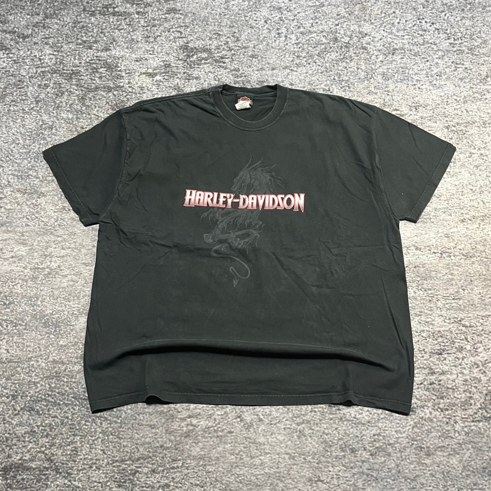 Vintage Harley Davidson Dragon T Shirt Mens 3XL Black Grunge Biker 2001 - Picture 1 of 10